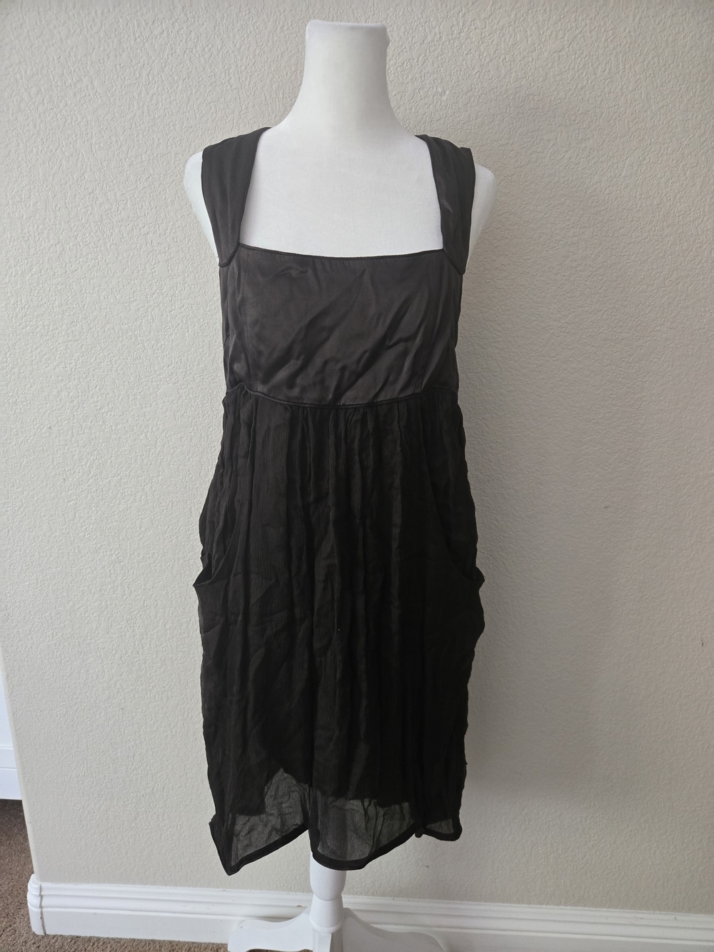 Authentic Y2K Brown Sheer Layered Pocket Dress 2000s Vintage